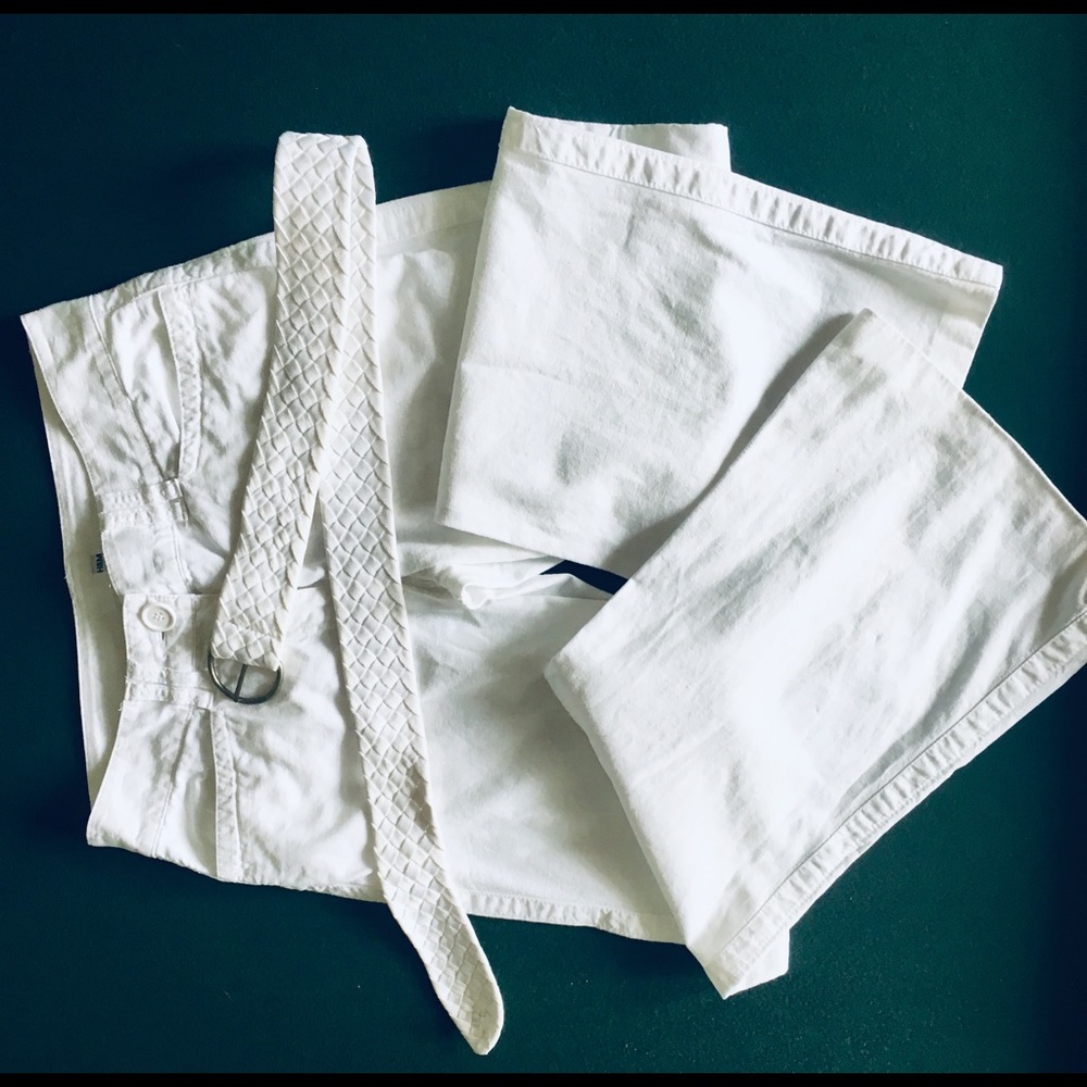 White linen pants with belt